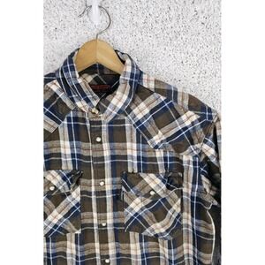 Vintage Five Brother Pearl‎ Snap Flannel Shirt Mens Large Heavy Double Pockets